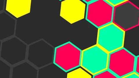 Abstract geometric pattern with bright hexagons in pink, cyan, yellow outline 스톡 일러스트