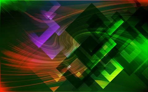 Abstract geometric pattern with bright squares and flowing lines. Stock Illustration