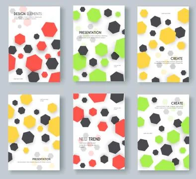 Abstract geometric pattern cards set. Shape colors template of flyear, magazines Stock Illustration