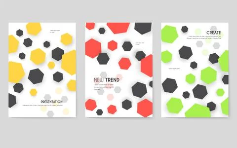 Abstract geometric pattern cards set. Shape colors template of flyear, magazines Stock Illustration