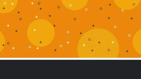 Abstract Geometric Pattern with Circles and Symbols on Vibrant Orange Backg.. Illustrazione stock