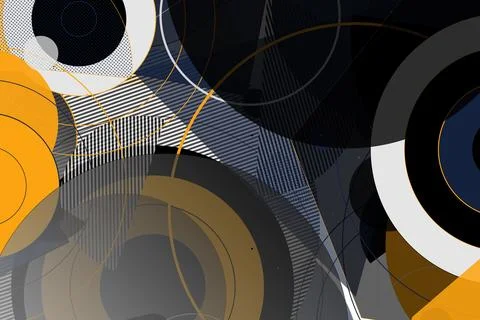 Abstract Geometric Pattern with Circles and Stripes in Blue and Orange Stock Illustration