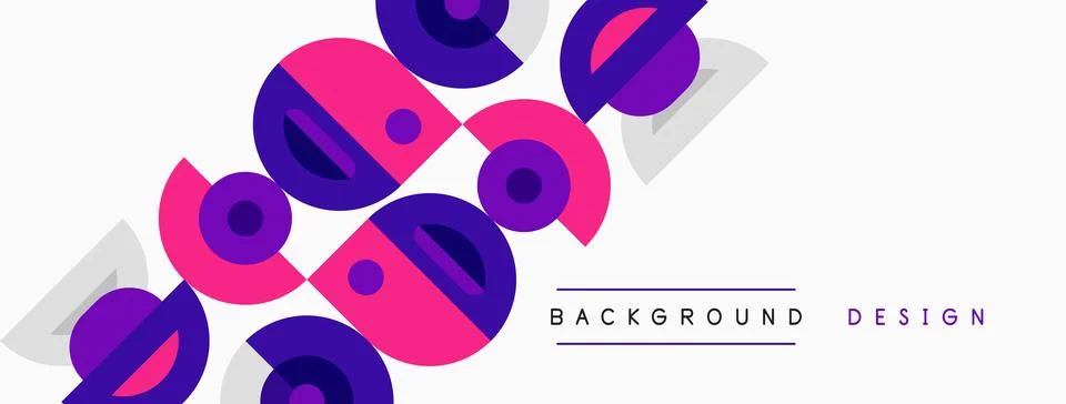 Abstract geometric pattern. Circles, lines create dynamic composition. Purple Stock Illustration