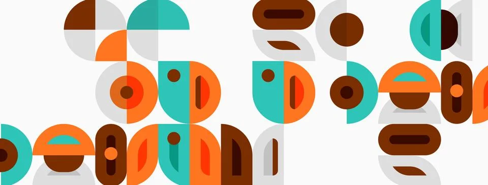 Abstract geometric pattern. Circles, ovals, rectangles overlap. Warm, cool Stockillustratie