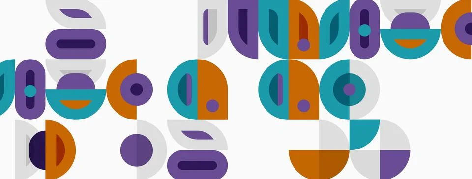 Abstract geometric pattern. Circles, ovals, curves create playful composition Stock Illustration