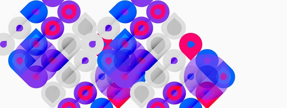 Abstract geometric pattern. Circles overlap, creating vibrant blue, pink, gra Stockillustratie