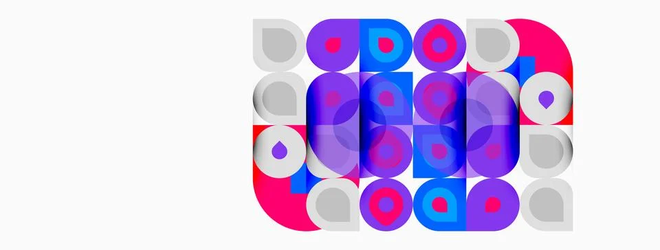 Abstract geometric pattern. Circles overlap creating vibrant pink, purple, .. Stock Illustration