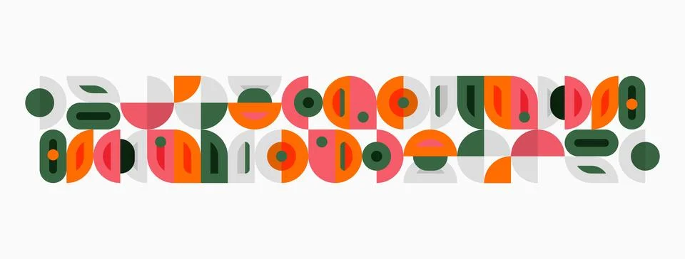 Abstract geometric pattern. Circles, rectangles, lines create midcentury mode Illustrazione stock