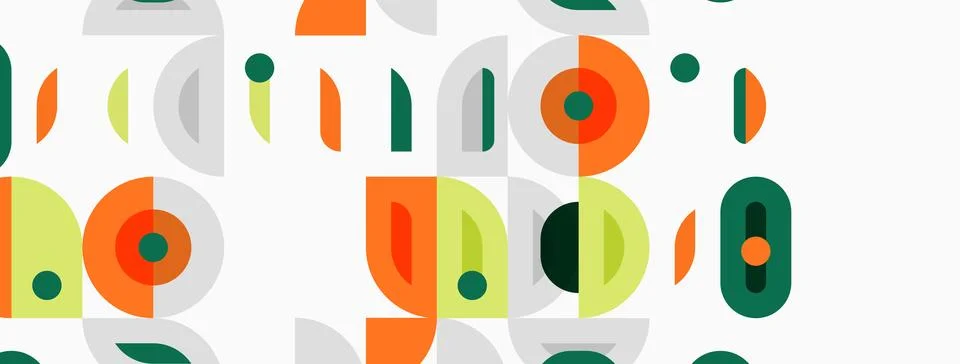 Abstract geometric pattern. Circles, rectangles, lines create playful design. Illustrazione stock