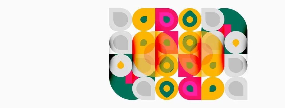 Abstract geometric pattern. Circles, rectangles overlap creating colorful Illustrazione stock