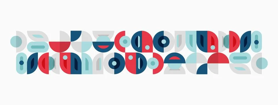 Abstract geometric pattern. Circles, rectangles, curves create midcentury m.. イラスト素材