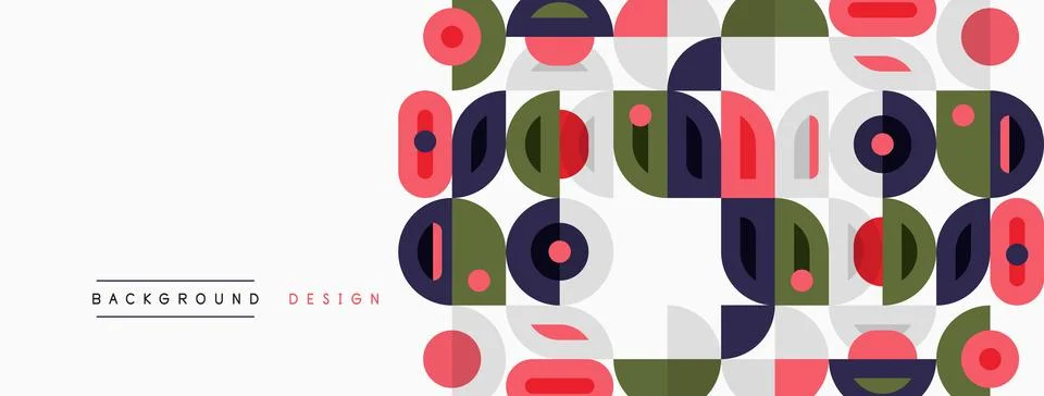 Abstract geometric pattern. Circles, rectangles, rounded shapes create playfu 库存插图