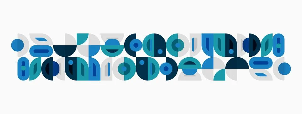 Abstract geometric pattern. Circles, rectangles, lines create repeating desig Stock Illustration