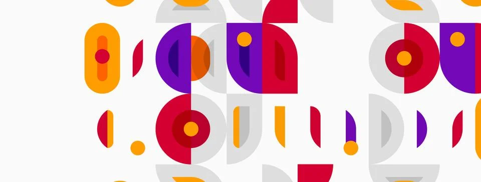 Abstract geometric pattern. Circles, rectangles overlap creating vibrant, Stock Illustration