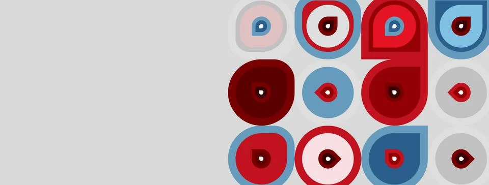 Abstract geometric pattern. Circles, red, blue, gray tones create repeating 스톡 일러스트