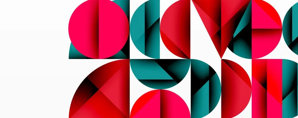Abstract geometric pattern. Circles, semicircles, triangles interlock creating Stock Illustration