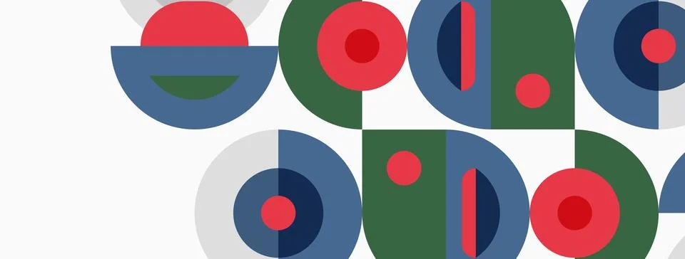 Abstract geometric pattern. Circles, semicircles, dots create colorful Stock Illustration