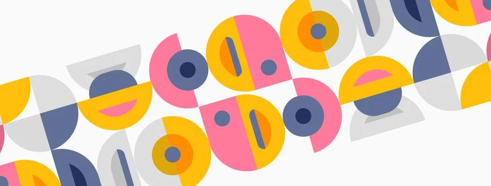 Abstract geometric pattern. Circles, semicircles, rectangles repeat. Soft p.. イラスト素材
