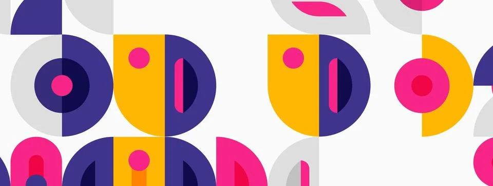 Abstract geometric pattern. Circles, semicircles, rectangles create playful Stock Illustration