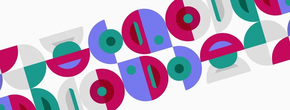 Abstract geometric pattern. Circles, semicircles, rectangles overlap creating イラスト素材