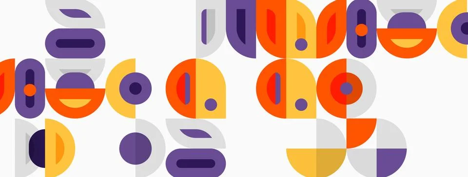 Abstract geometric pattern. Circles, semicircles, rectangles overlap. Purple, イラスト素材