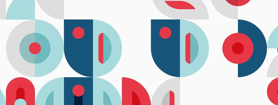 Abstract geometric pattern. Circles, semicircles, rectangles create playful Stock Illustration