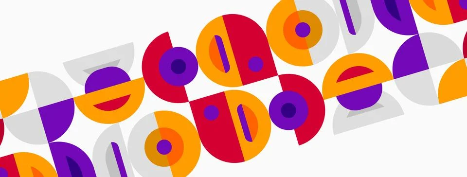 Abstract geometric pattern. Circles, semicircles repeat diagonally. Purple, Stock Illustration