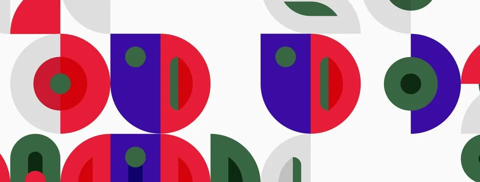 Abstract geometric pattern. Circles, semicircles, red, purple, green colors Illustrazione stock