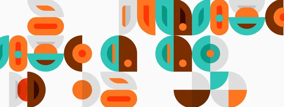 Abstract geometric pattern. Circles, semicircles, shapes overlap creating Illustrazione stock