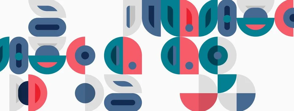 Abstract geometric pattern. Circles, semicircles, shapes overlap creating Illustrazione stock