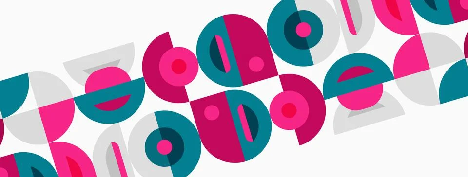 Abstract geometric pattern. Circles, semicircles, squares overlap creating 스톡 일러스트