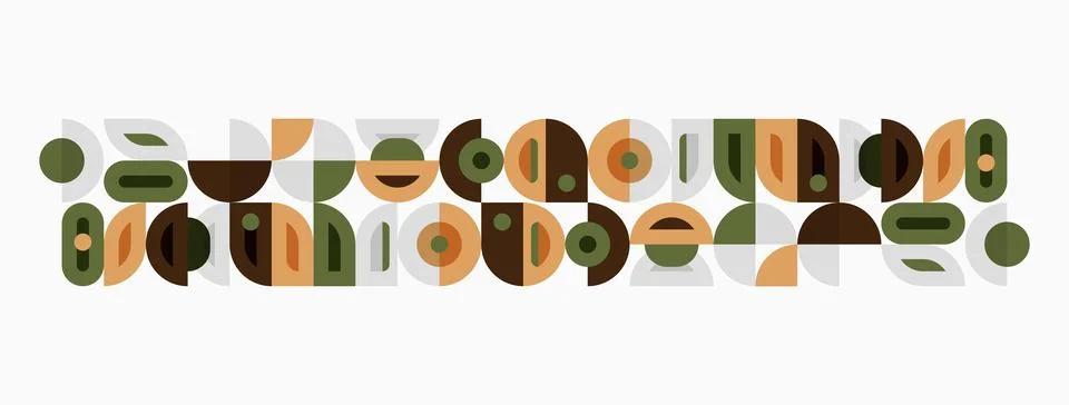 Abstract geometric pattern. Circles, squares, rectangles create midcentury Illustrazione stock