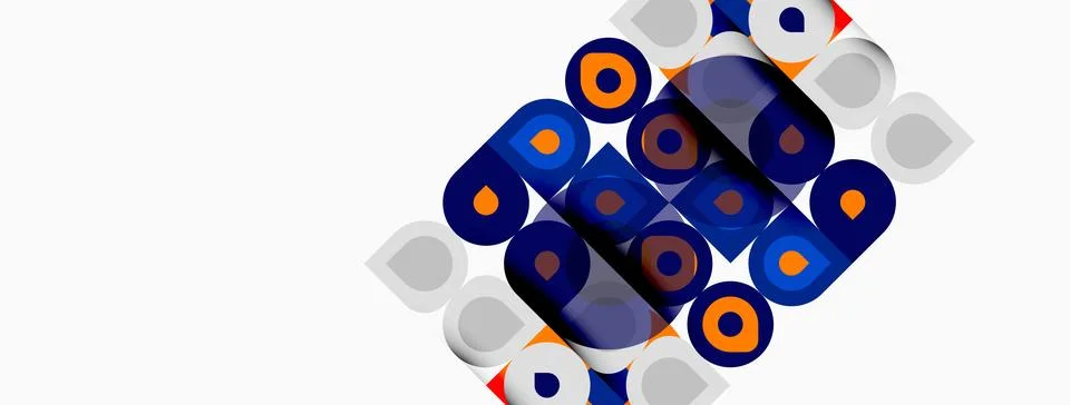 Abstract geometric pattern. Circles, squares overlap creating colorful design 스톡 일러스트