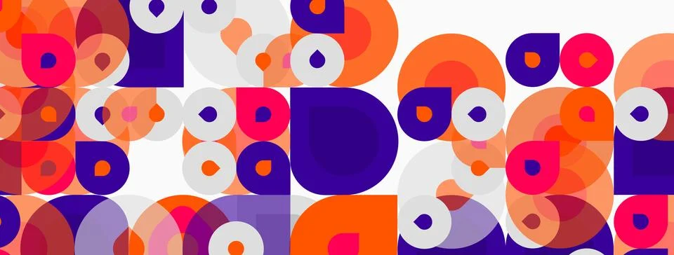 Abstract geometric pattern. Circles, squares overlap creating vibrant colorfu Illustrazione stock