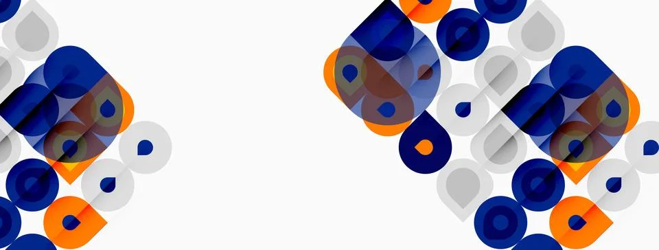 Abstract geometric pattern. Circles, squares overlap creating dynamic visual 库存插图