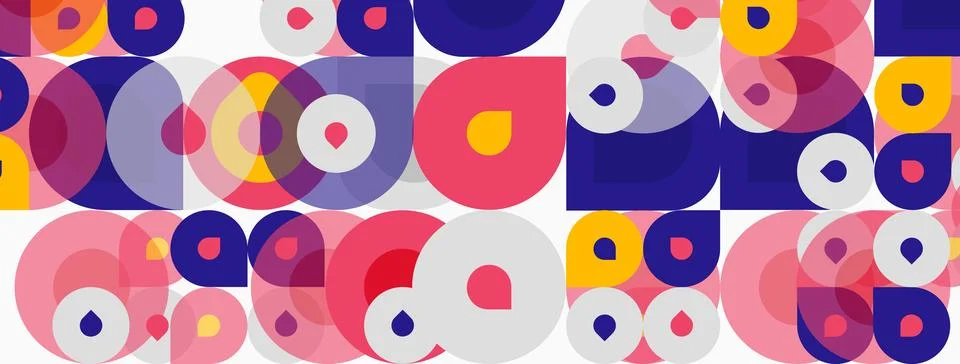 Abstract geometric pattern. Circles, squares overlap creating vibrant colorfu Illustrazione stock