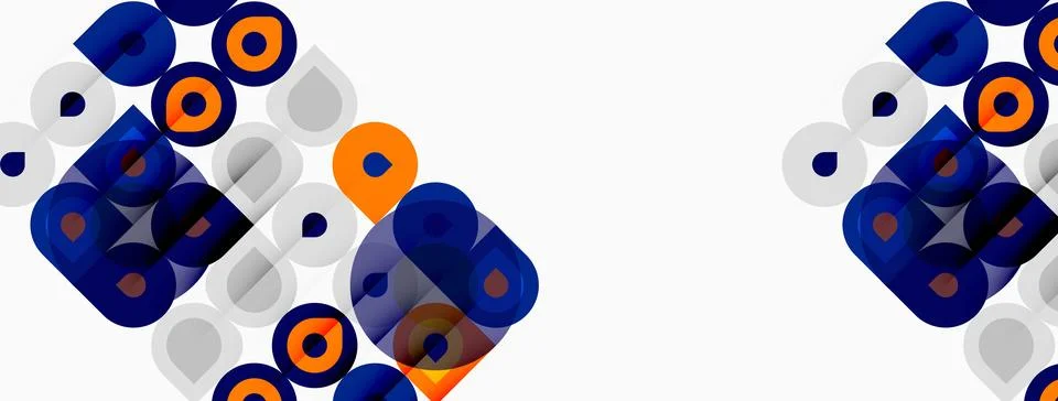 Abstract geometric pattern. Circles, squares overlap creating modern visual Illustrazione stock
