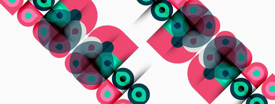 Abstract geometric pattern. Circles, squares overlap creating colorful design Illustrazione stock