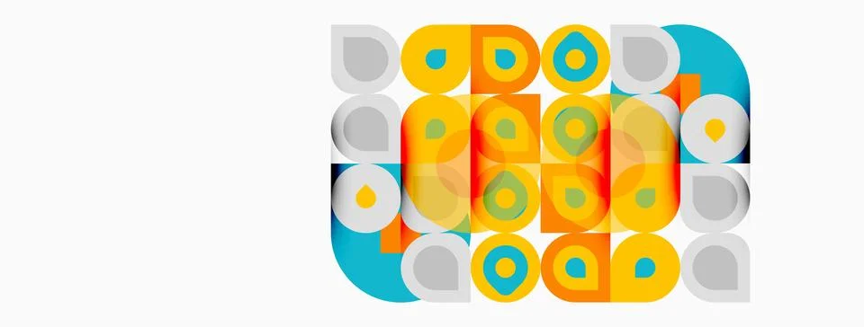 Abstract geometric pattern. Circles, squares overlap creating vibrant colorfu Illustrazione stock