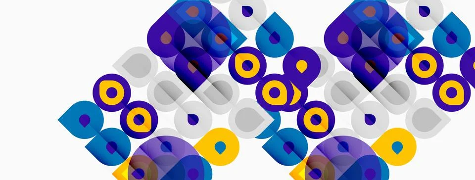 Abstract geometric pattern. Circles, squares, overlapping shapes create vibra イラスト素材