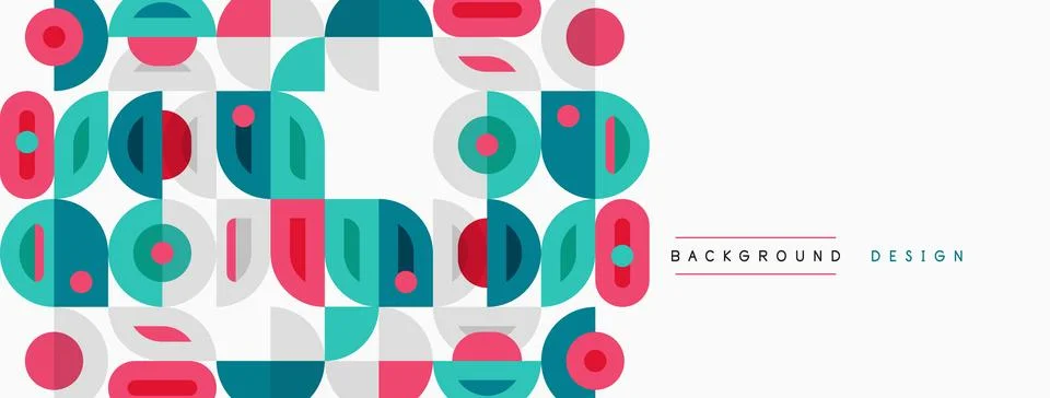 Abstract geometric pattern. Circles, squares, rectangles repeat. Pink, teal, イラスト素材