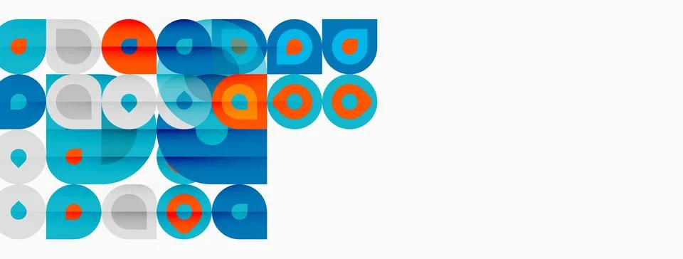 Abstract geometric pattern. Circles, squares overlap creating colorful 스톡 일러스트