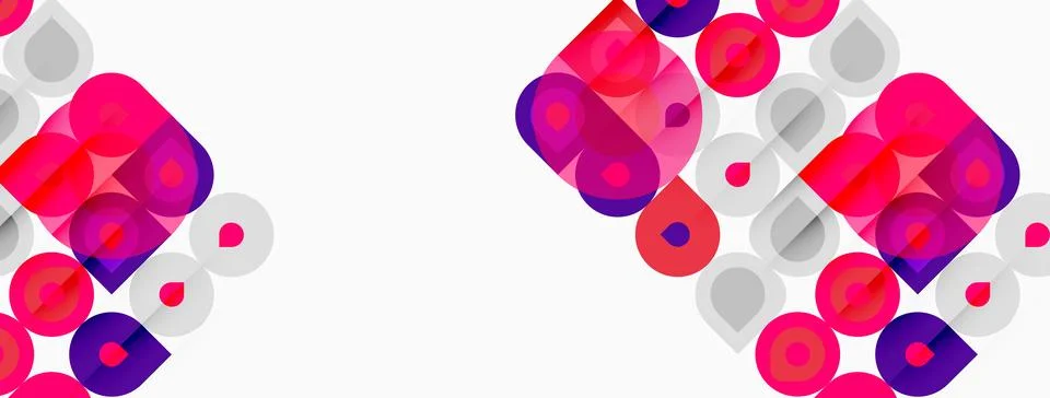 Abstract geometric pattern. Circles, squares overlap creating vibrant pink, 스톡 일러스트