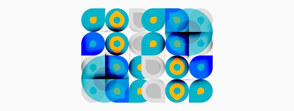 Abstract geometric pattern. Circles, squares overlap creating vibrant visual 스톡 일러스트