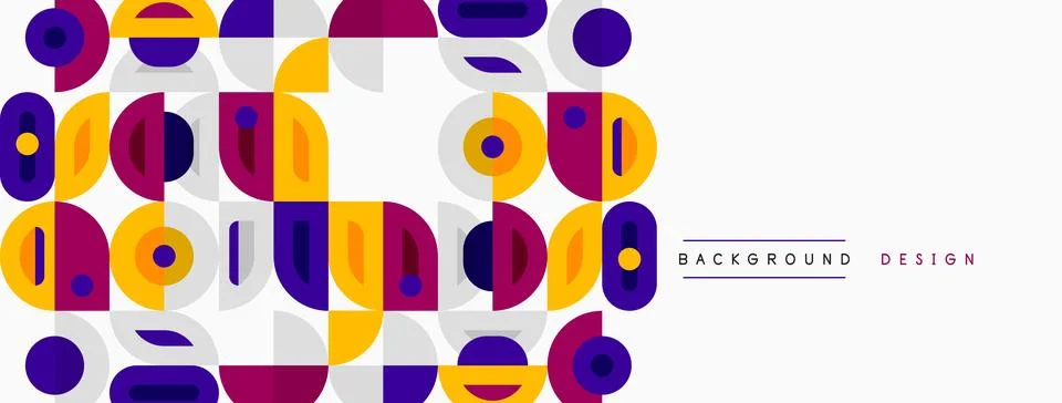 Abstract geometric pattern. Circles, squares, rectangles overlap creating イラスト素材
