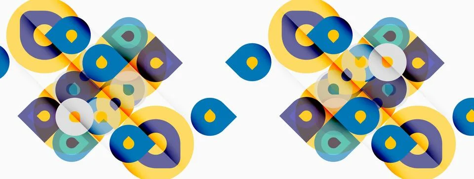 Abstract geometric pattern. Circles, squares overlap creating colorful visual 스톡 일러스트