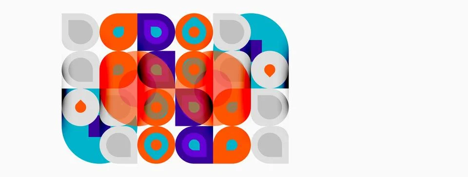 Abstract geometric pattern. Circles, squares overlap creating vibrant colorfu 스톡 일러스트