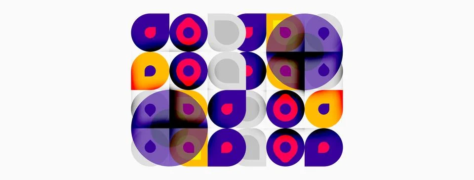 Abstract geometric pattern. Circles, squares overlap creating vibrant colorfu 스톡 일러스트