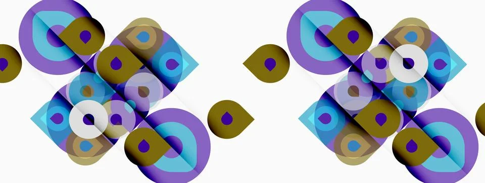 Abstract geometric pattern. Circles, squares overlap creating vibrant visual 스톡 일러스트