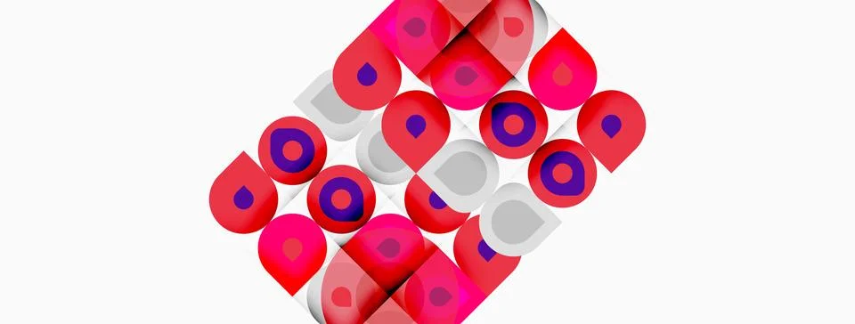 Abstract geometric pattern. Circles, squares overlap creating vibrant visual Illustrazione stock